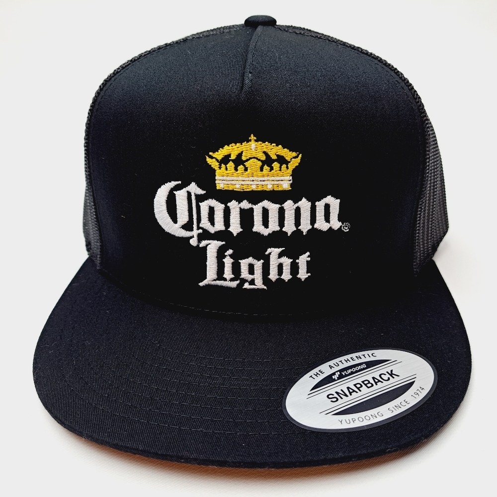 Corona Light Flat bill Trucker Mesh Snapback Cap Hat Black Embroidered